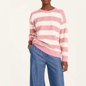 J. CREW Vintage Fleece Rugby Striped Sweatshirt Relaxed Fit Pullover Pink Sz M